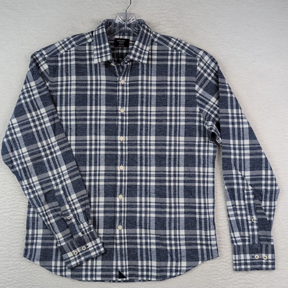 UNTUCKit Morenillo Flannel Shirt Men's Medium Button Up Blue Plaid Casual Cotton